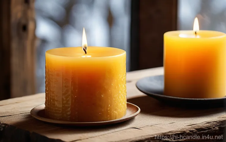 캔들 왁스 녹는점 차이 - Serene Soy Wax Candle in a Natural, Cozy Space**
"A hand-poured soy wax candle, with a creamy, off-w...