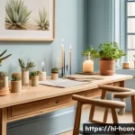 Home 14 캔들 공방 인테리어 아이디어 - A cozy candle workshop bathed in soft natural morning sunlight streaming through large windows with ...